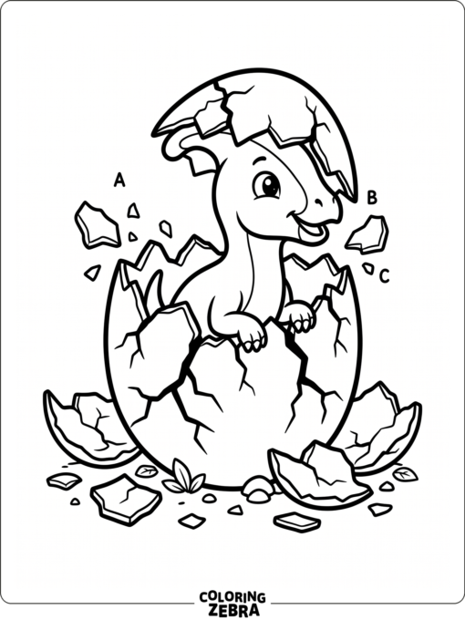 A baby parasaurolophus hatching from an egg