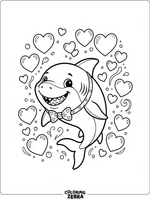 Baby shark with heart bubbles and a bow tie