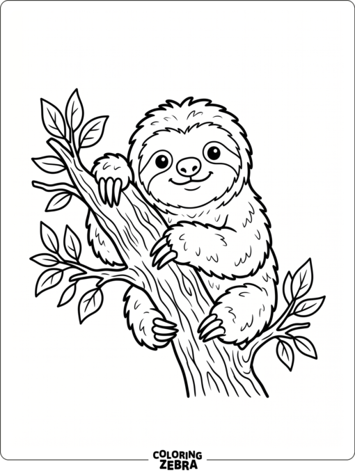 A baby sloth peeking over a branch