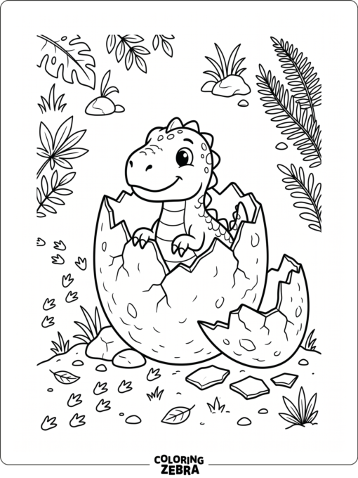 A baby T rex hatching from an egg