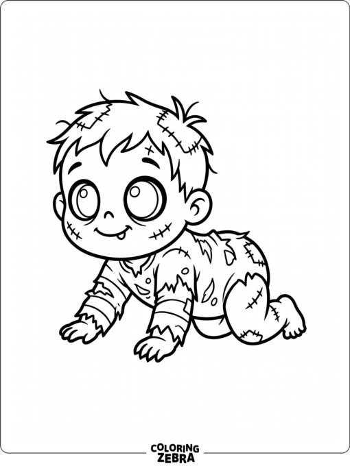 A baby zombie crawling in torn clothes