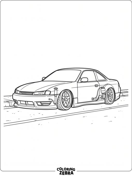 Low coupe with air suspension beside a curb