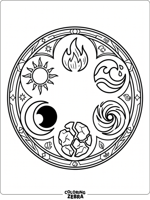 Bakugan attribute symbols in a circular pattern