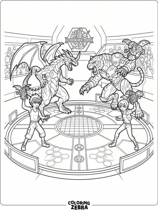Bakugan fighters facing off in a ring
