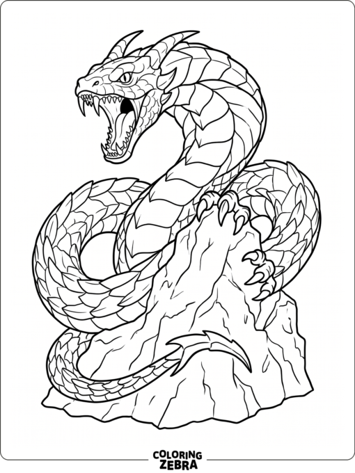 Fangzor coiled around a rock with open mouth