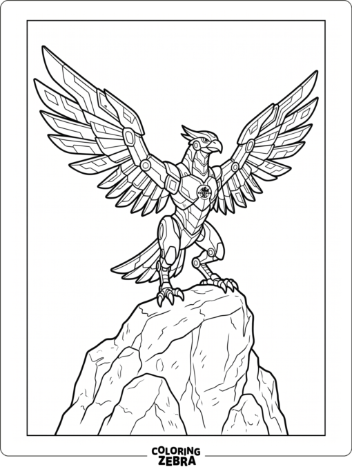 Ingram perched on a rock with wings spread wide