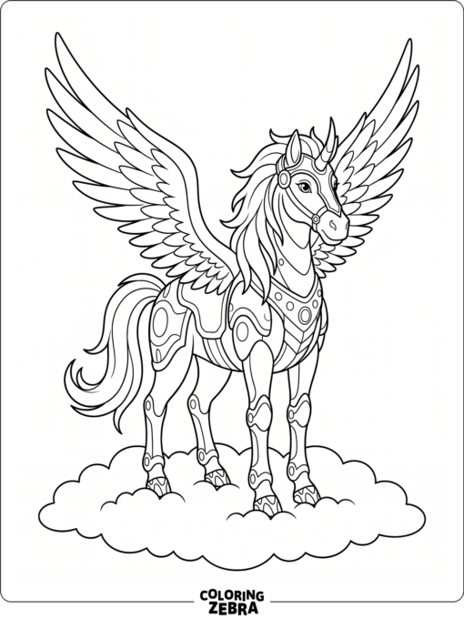 Pegatrix standing on clouds with lifted wings