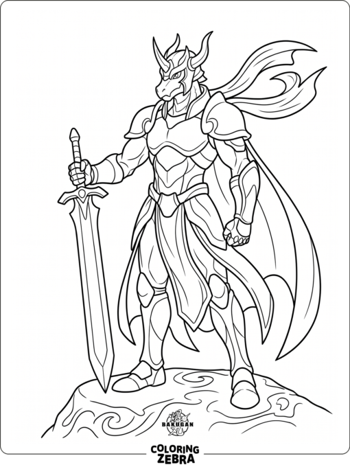 Percival with a sword and flowing armor panels