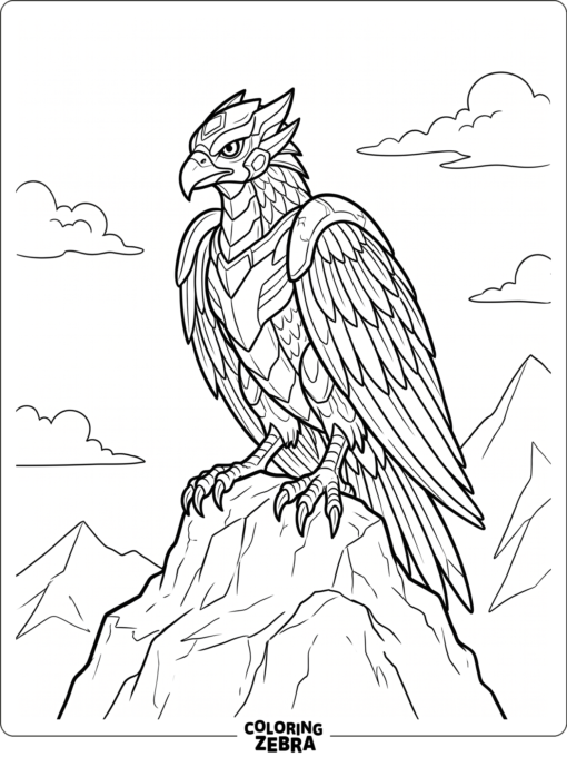 Skyress perched on a rock with folded wings