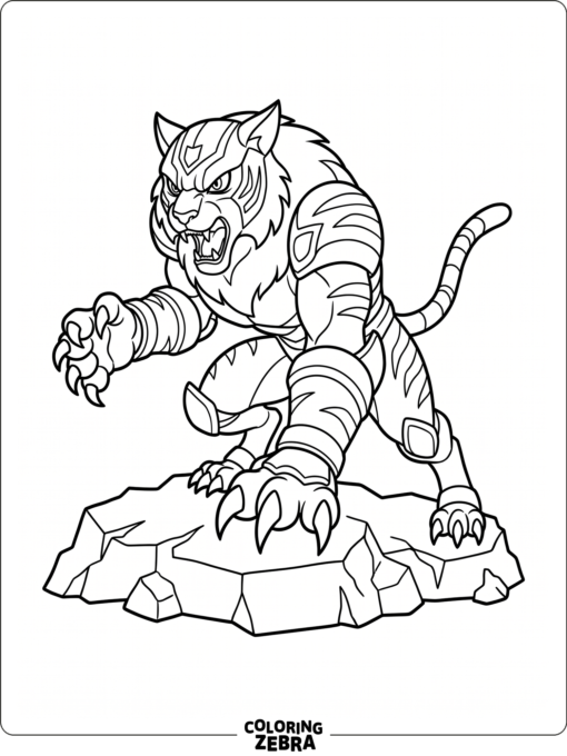 Tigrerra crouching on a rocky base
