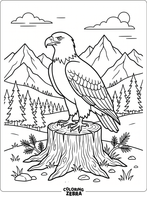 A bald eagle standing on a stump