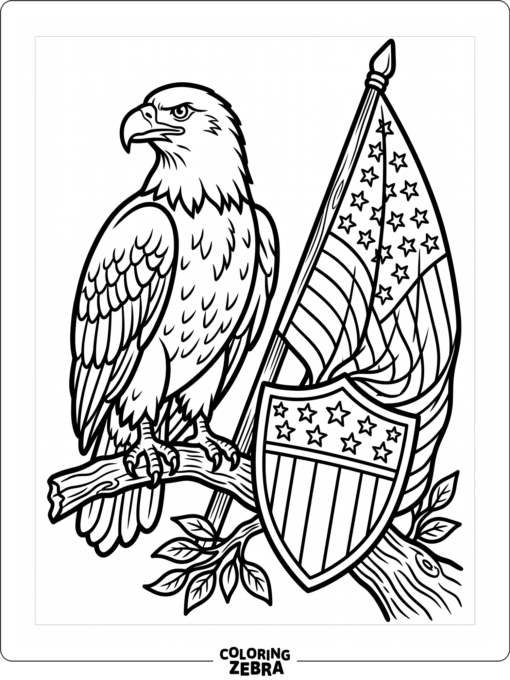 Bald Eagle Beside a Draped Flag