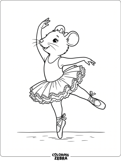 A ballerina mouse in a tutu and ballet shoes