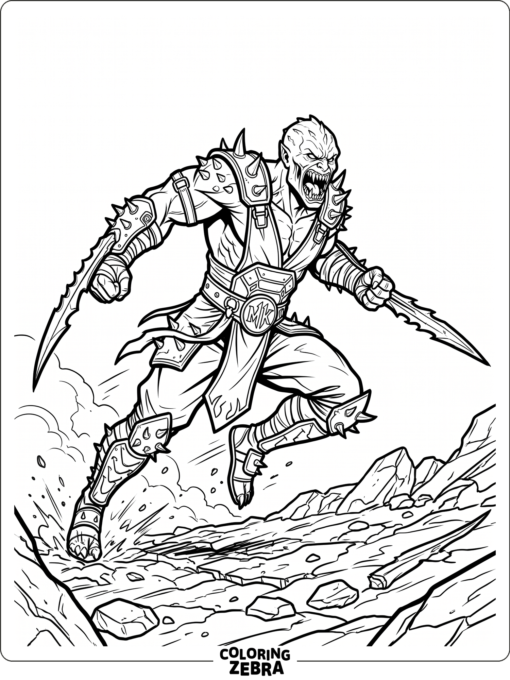 Baraka from Mortal Kombat lunging with blade arms extended