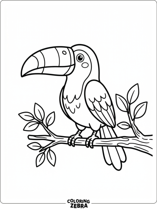 A simple toucan standing on a branch with open space