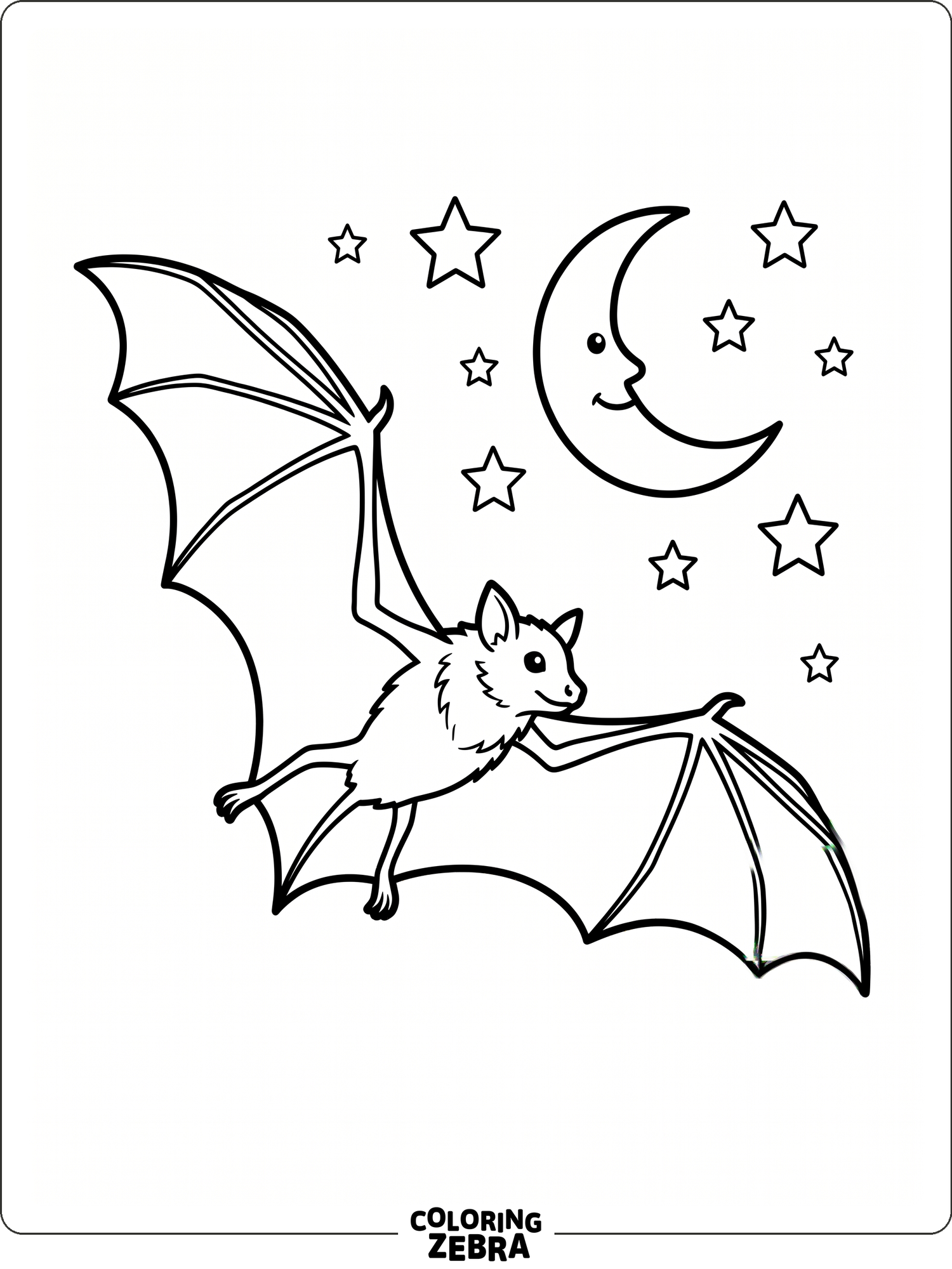 A bat flying under a moon with open wings