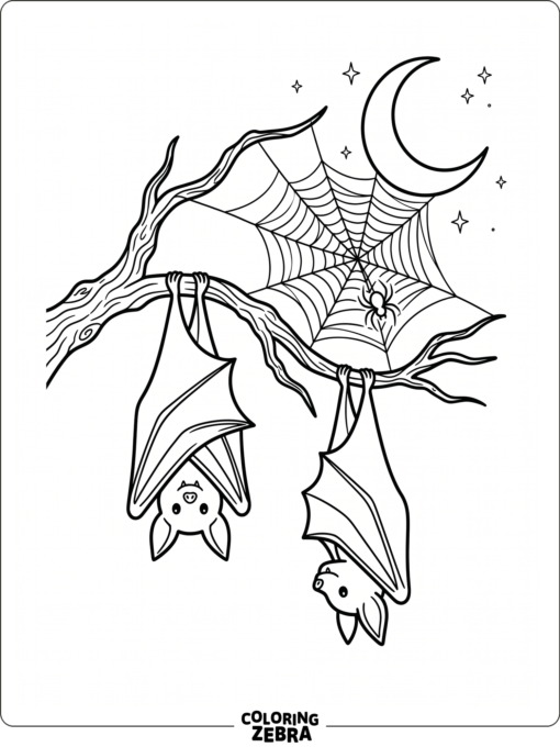 Two bats hanging near a spider web