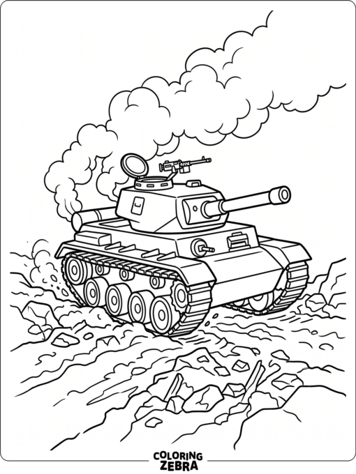 A battle tank with smoke clouds around it