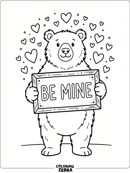 Bear holding a Be Mine sign