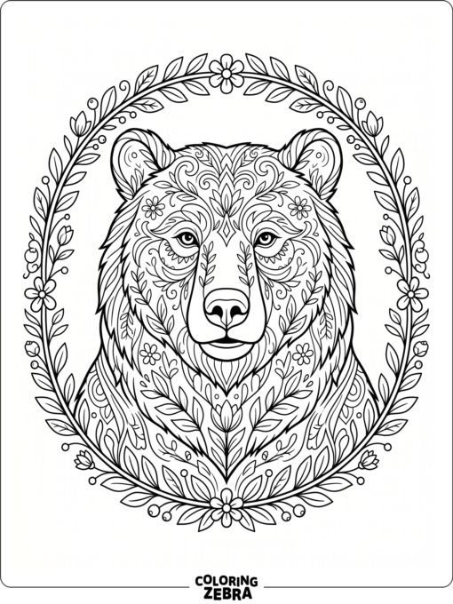 An ornate bear portrait with floral patterns