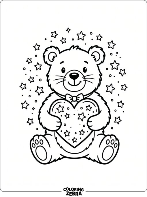 A bear holding a heart with stars