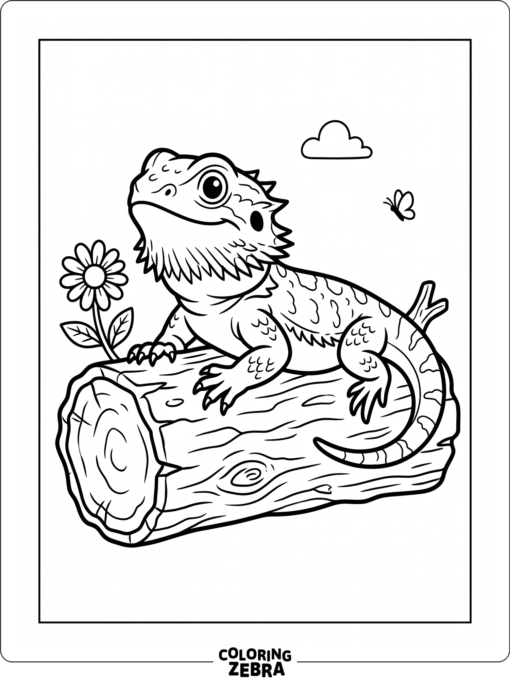 A bearded dragon lizard resting on a log