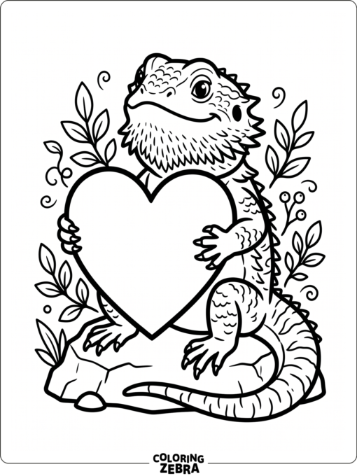 A bearded dragon holding a heart shape
