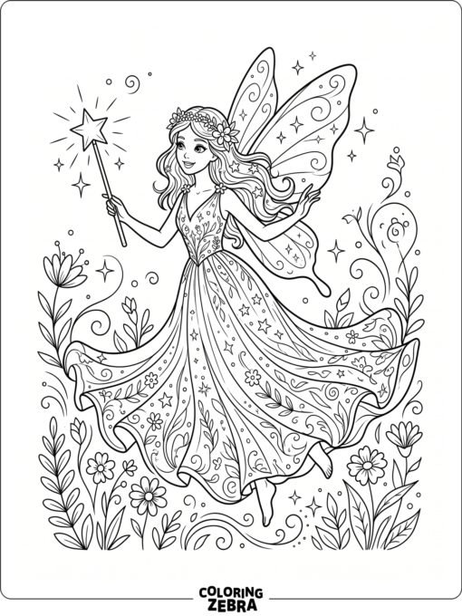 A graceful fairy in a flowing dress