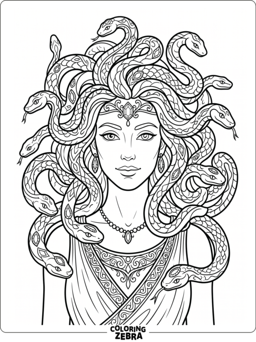 A beautiful Medusa with jeweled snakes and flowing hair