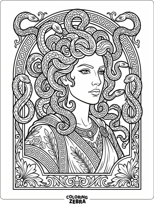 An ornate Medusa portrait with flowing snakes