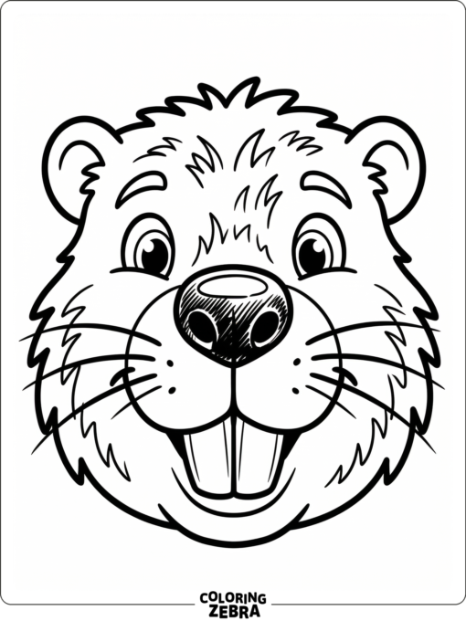 A close-up beaver face with big front teeth