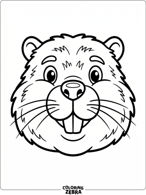 A beaver face with whiskers, teeth, and round cheeks