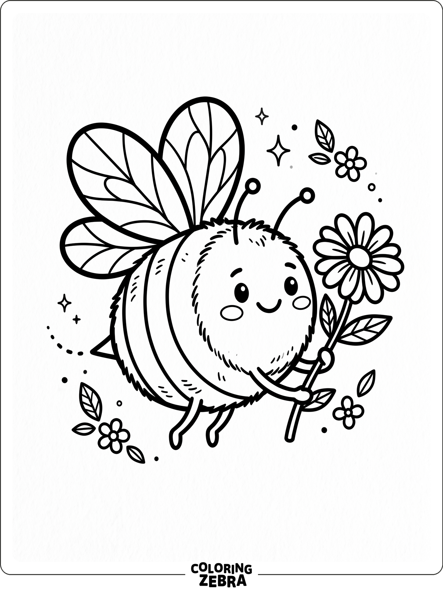 A friendly bee holding a flower