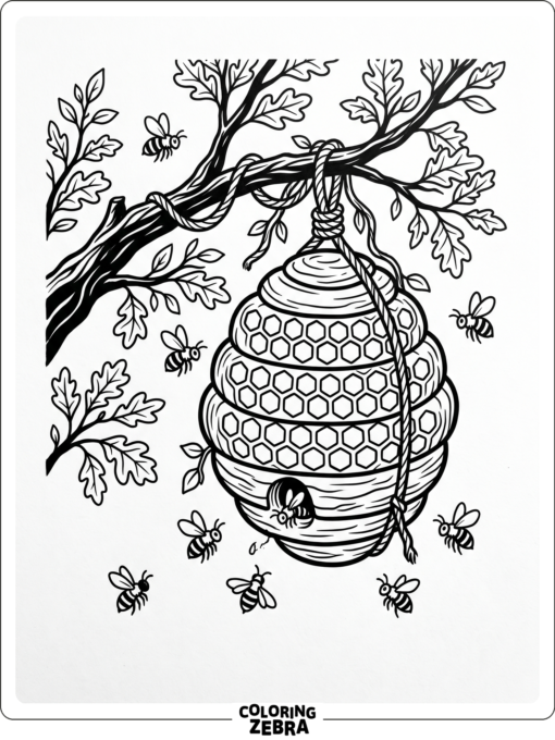 A beehive hanging from a tree branch