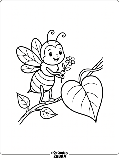 A bee with a small flower and heart
