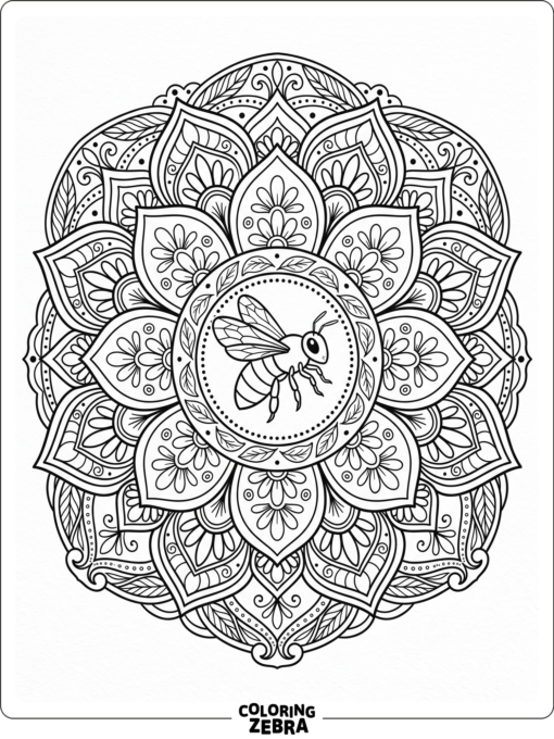 A bee centered inside a flower mandala