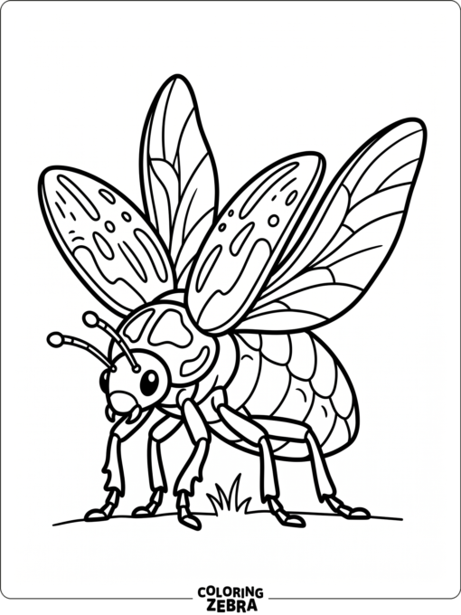 A beetle with wings open