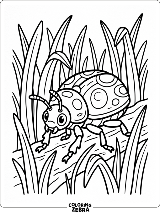 A beetle moving through tall grass