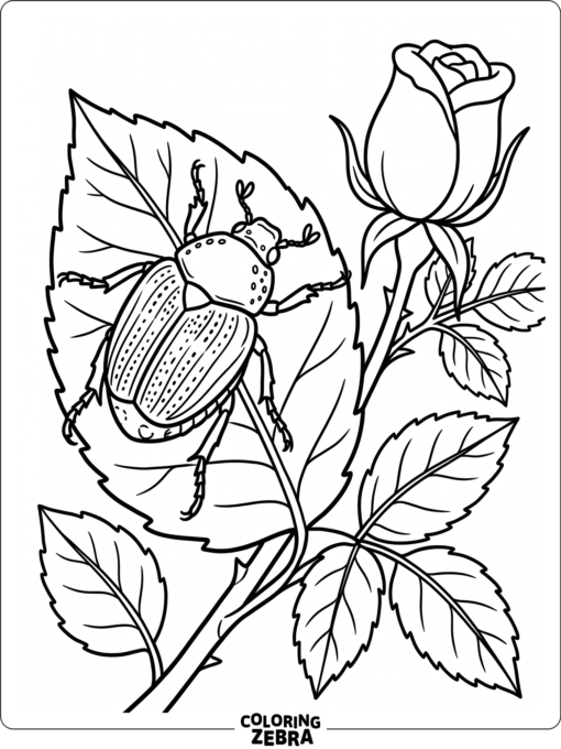 A Japanese beetle on a rose leaf