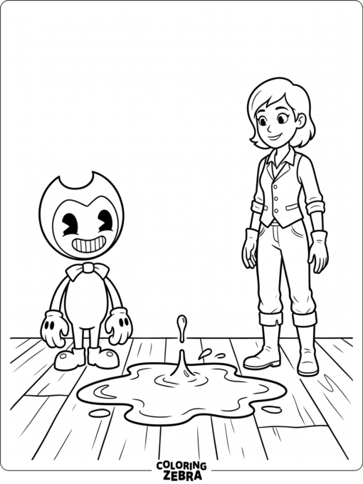 Bendy and Audrey near a dripping ink puddle