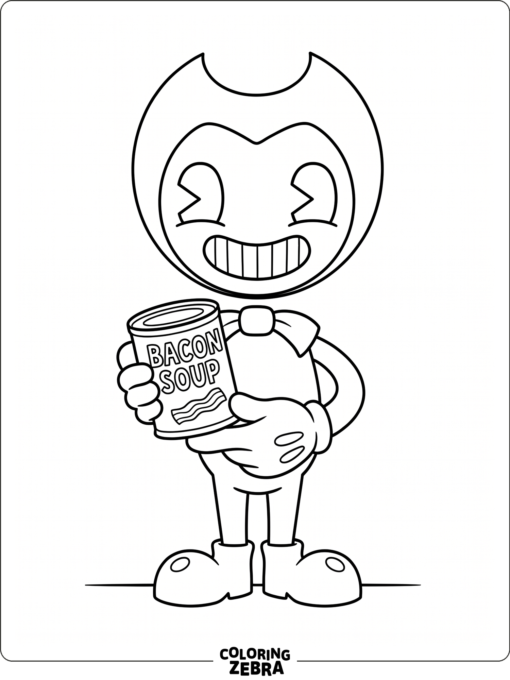 Bendy holding a can of bacon soup
