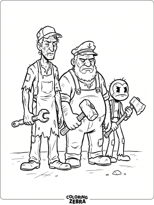 Bendy Butcher Gang standing with rough tools