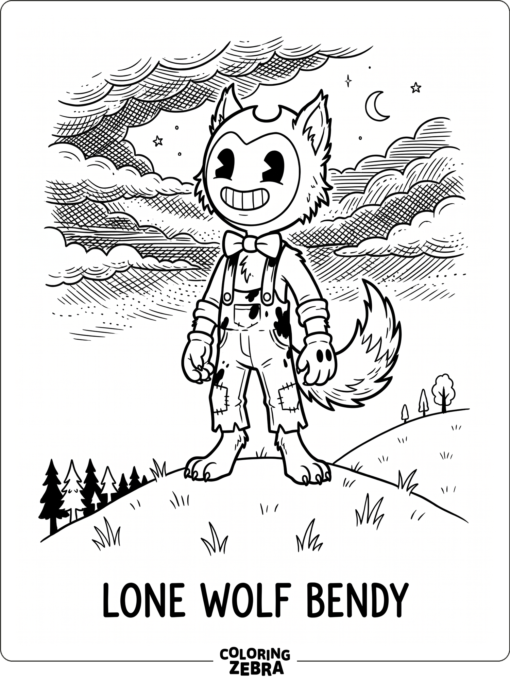 Lone wolf Bendy standing on a hill
