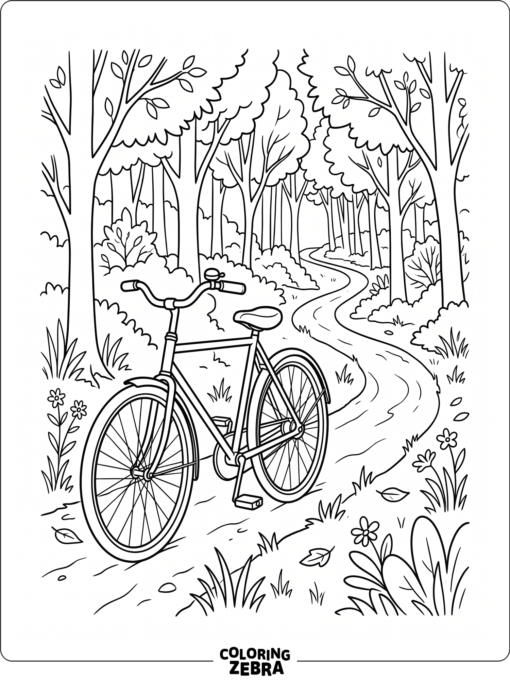 A bicycle rests beside a winding trail