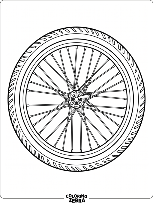 A bicycle wheel with spokes and a tire