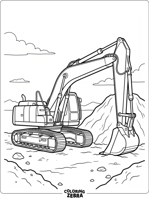 Big excavator with a long digging arm
