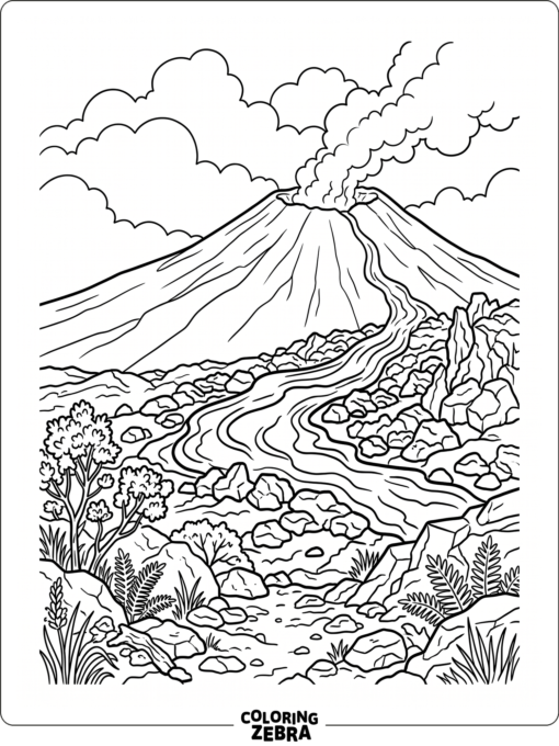 The Big Island with a volcano, lava, and rocky ground
