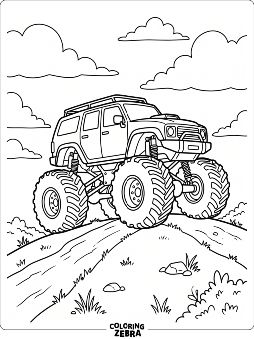 Giant monster truck parked on a hill