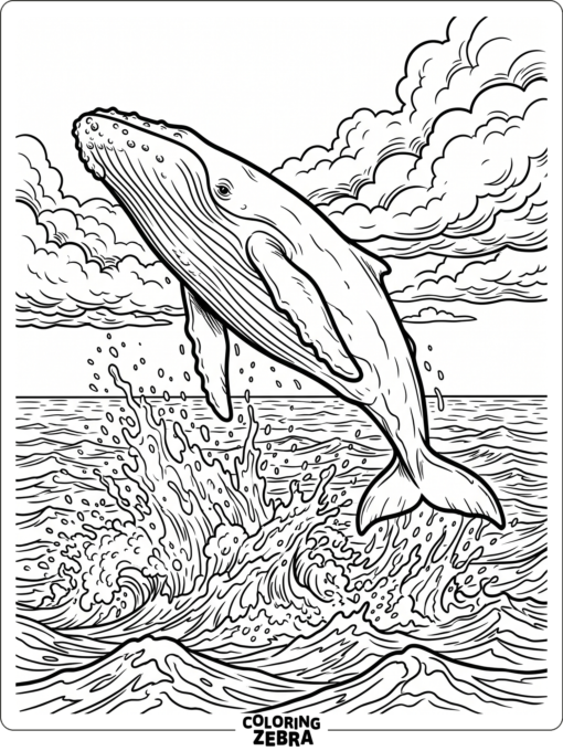 A huge whale breaching above the sea