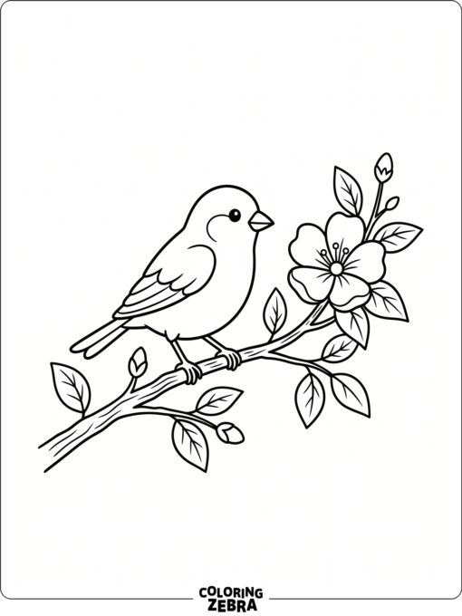 A small bird perched beside a blooming flower